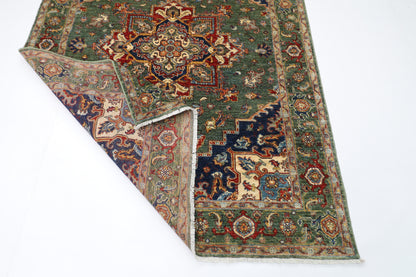 153 x 201 cm | Heriz Green Oriental Area Rug Afghan Hand Knotted Veg Dye Wool carpet