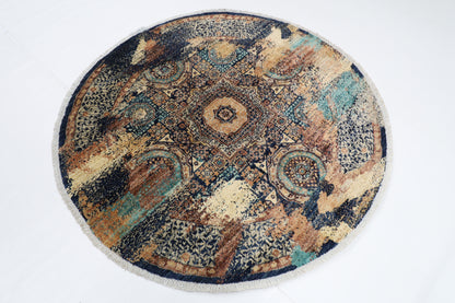 152 x 150 cm | Abstract Mamluk Round Oriental Rug Afghan Hand Knotted Veg Dye Wool carpet