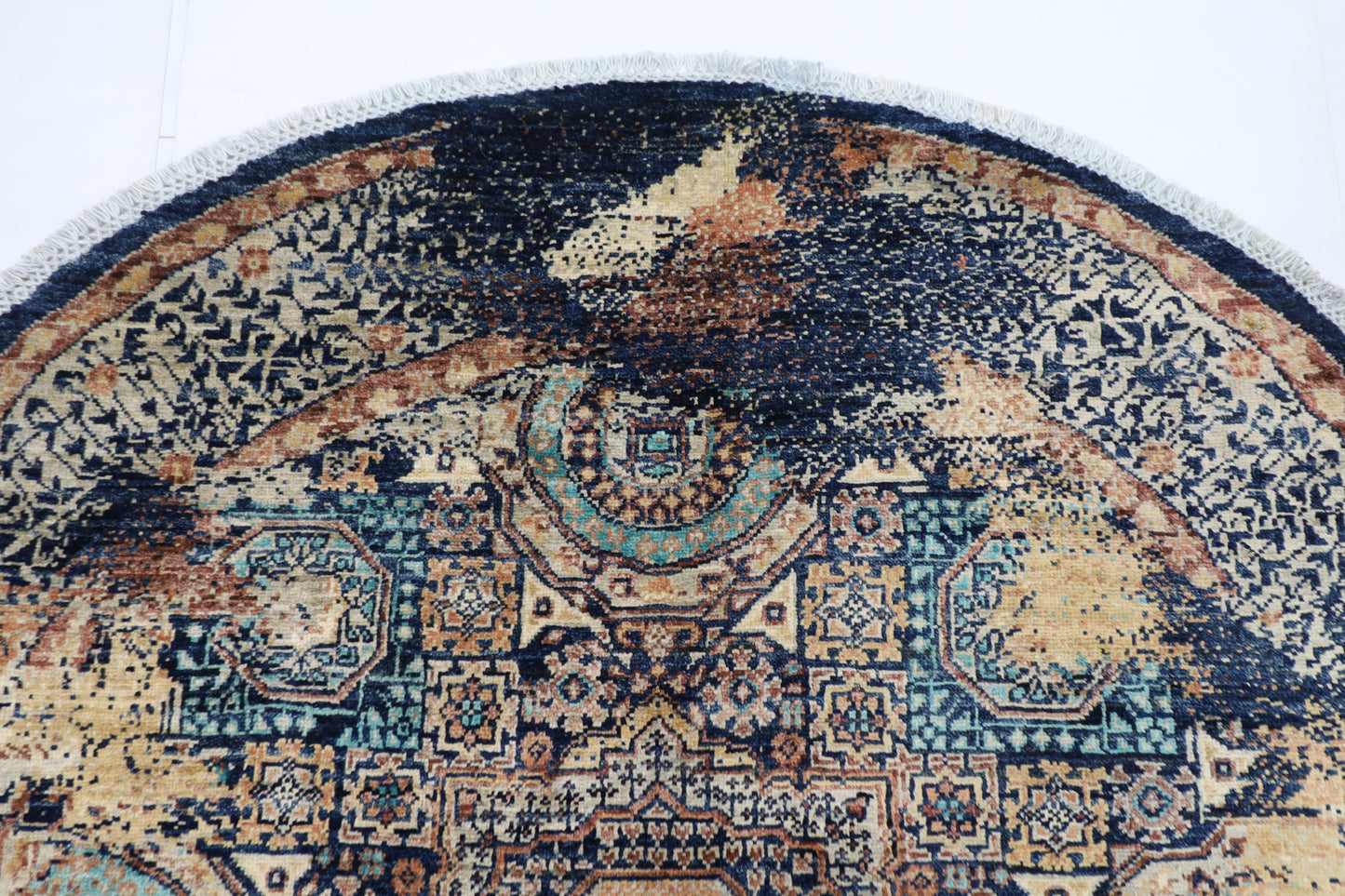 152 x 150 cm | Abstract Mamluk Round Oriental Rug Afghan Hand Knotted Veg Dye Wool carpet