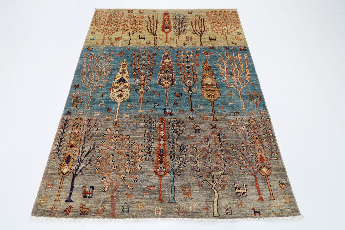 150 x 193 cm | Tree of life Oriental Area Rug Afghan Hand Knotted Veg Dye Wool carpet