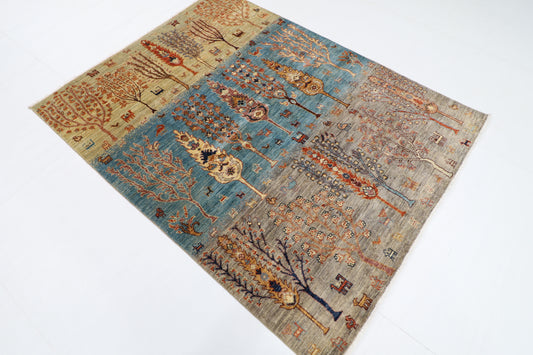 150 x 193 cm | Tree of life Oriental Area Rug Afghan Hand Knotted Veg Dye Wool carpet