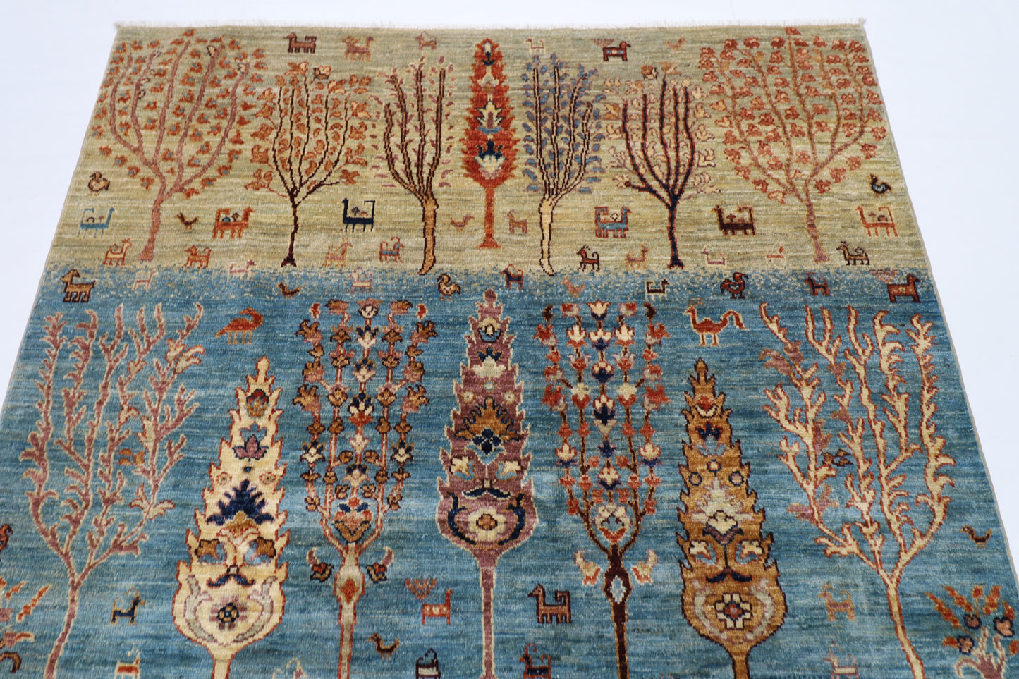 150 x 193 cm | Tree of life Oriental Area Rug Afghan Hand Knotted Veg Dye Wool carpet