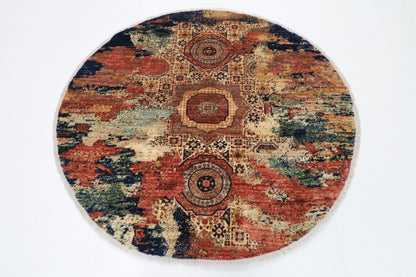 154 x 149 cm | Abstract Mamluk Oriental Round Rug Afghan Hand Knotted Veg Dye Wool carpet