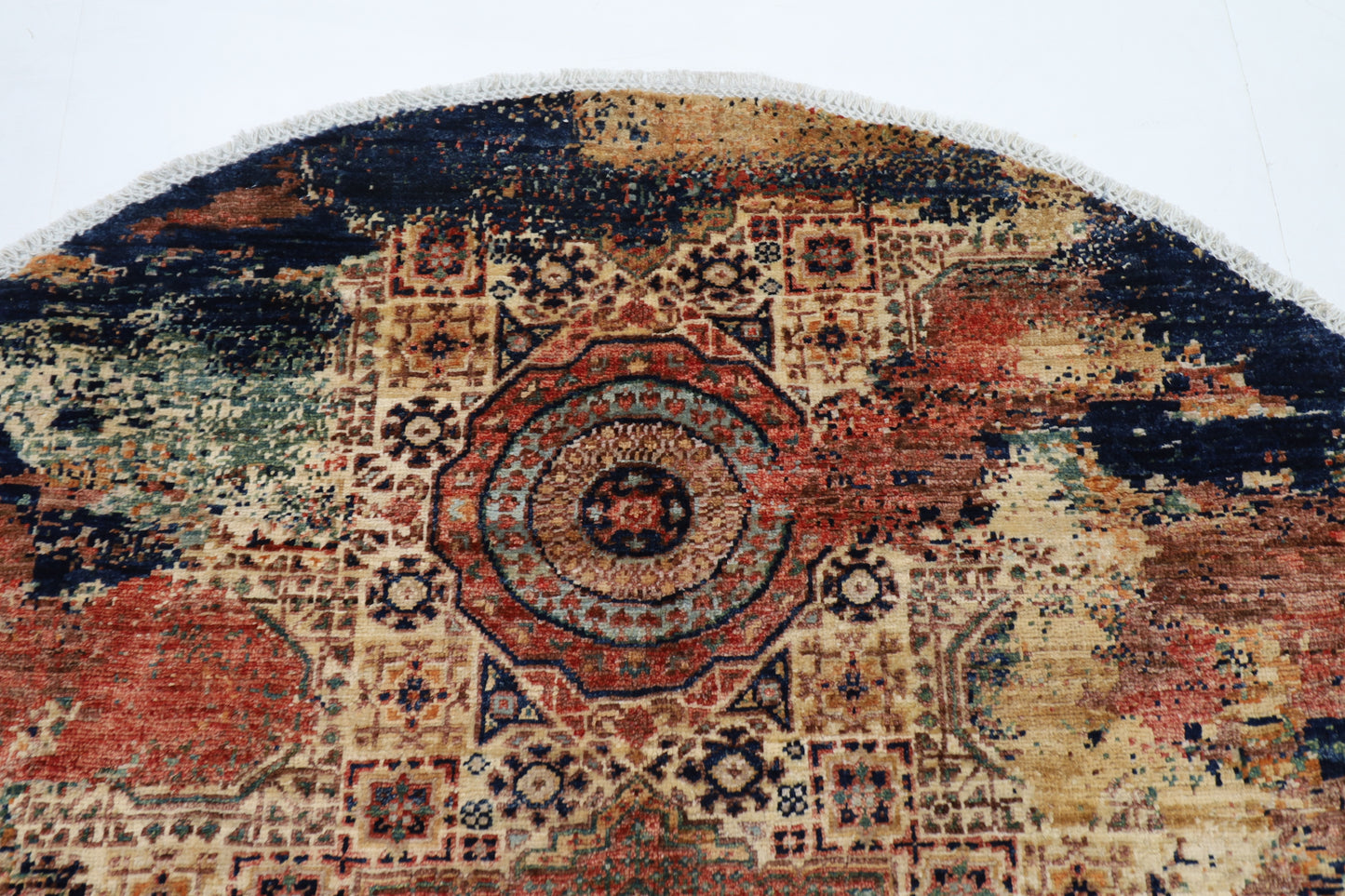 154 x 149 cm | Abstract Mamluk Oriental Round Rug Afghan Hand Knotted Veg Dye Wool carpet