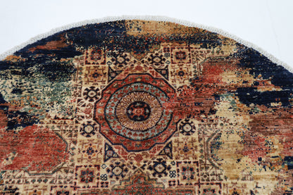 154 x 149 cm | Abstract Mamluk Oriental Round Rug Afghan Hand Knotted Veg Dye Wool carpet