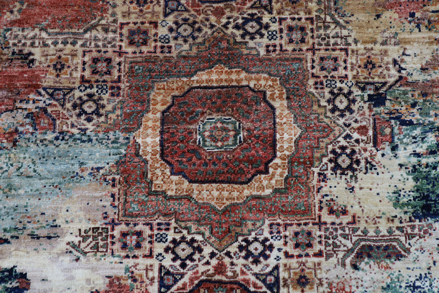 154 x 149 cm | Abstract Mamluk Oriental Round Rug Afghan Hand Knotted Veg Dye Wool carpet