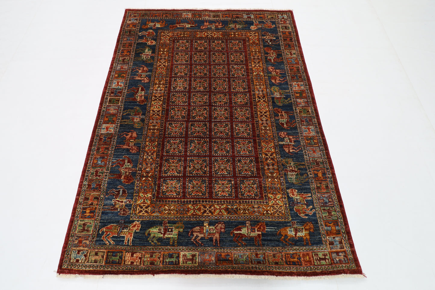 129 x 180 cm | Oriental Animal Area Rug Afghan Hand Knotted Veg Dye Wool carpet