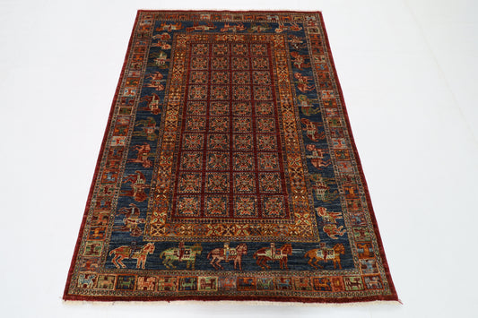 129 x 180 cm | Oriental Animal Area Rug Afghan Hand Knotted Veg Dye Wool carpet