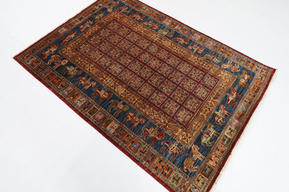 129 x 180 cm | Oriental Animal Area Rug Afghan Hand Knotted Veg Dye Wool carpet