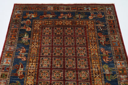 129 x 180 cm | Oriental Animal Area Rug Afghan Hand Knotted Veg Dye Wool carpet