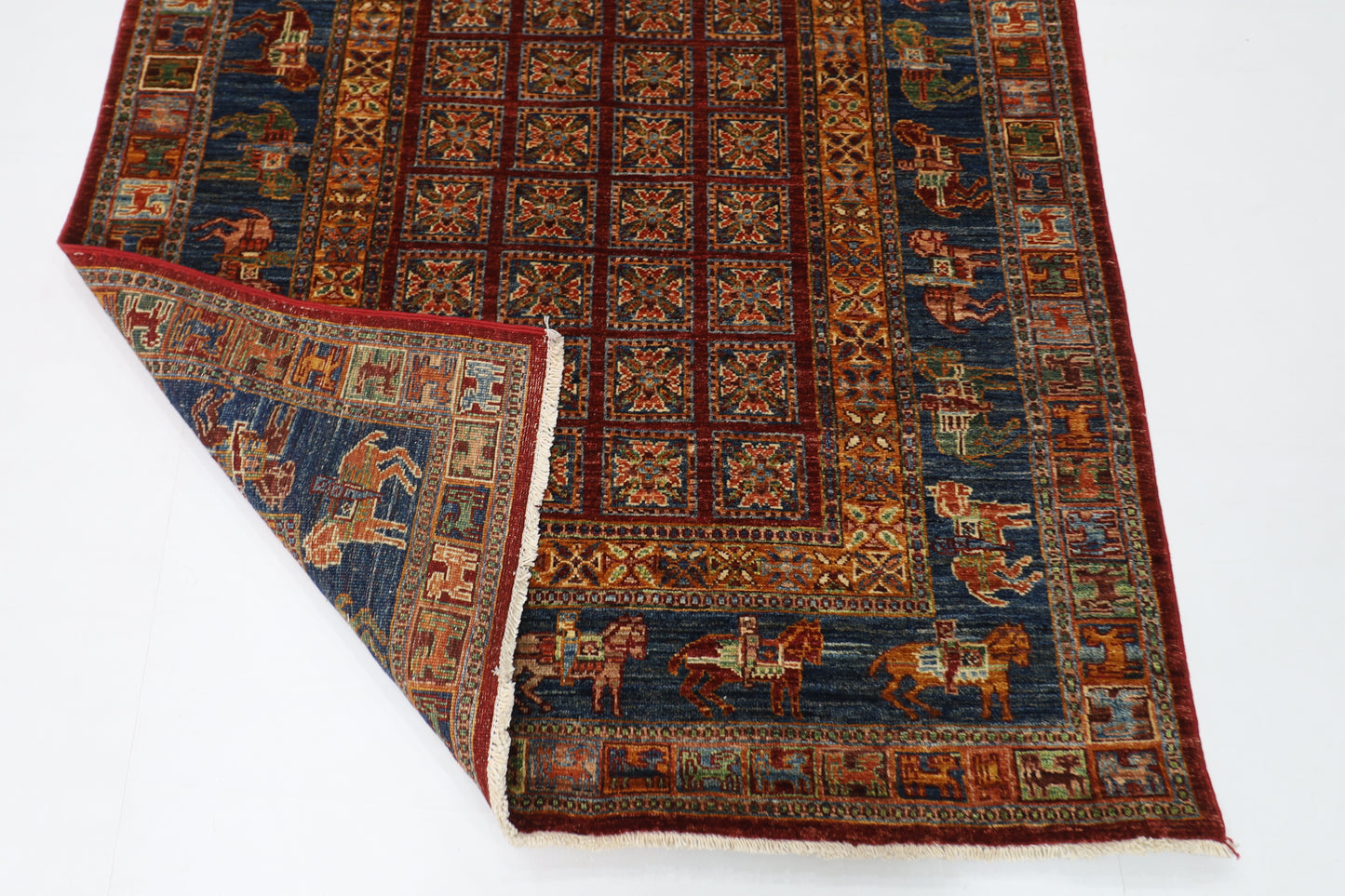 129 x 180 cm | Oriental Animal Area Rug Afghan Hand Knotted Veg Dye Wool carpet