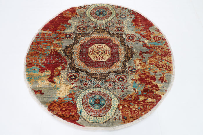 154 x 151 cm | Oriental Abstract Round Rug Afghan Hand Knotted Veg Dye Wool carpet