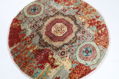 154 x 151 cm | Oriental Abstract Round Rug Afghan Hand Knotted Veg Dye Wool carpet