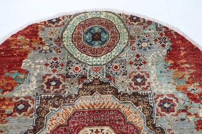 154 x 151 cm | Oriental Abstract Round Rug Afghan Hand Knotted Veg Dye Wool carpet