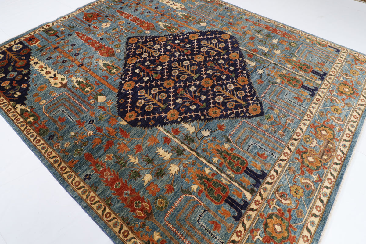 249 x 296 cm | Blue Tribal Afghan Veg Dye Wool carpet