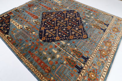 249 x 296 cm | Blue Tribal Afghan Veg Dye Wool carpet