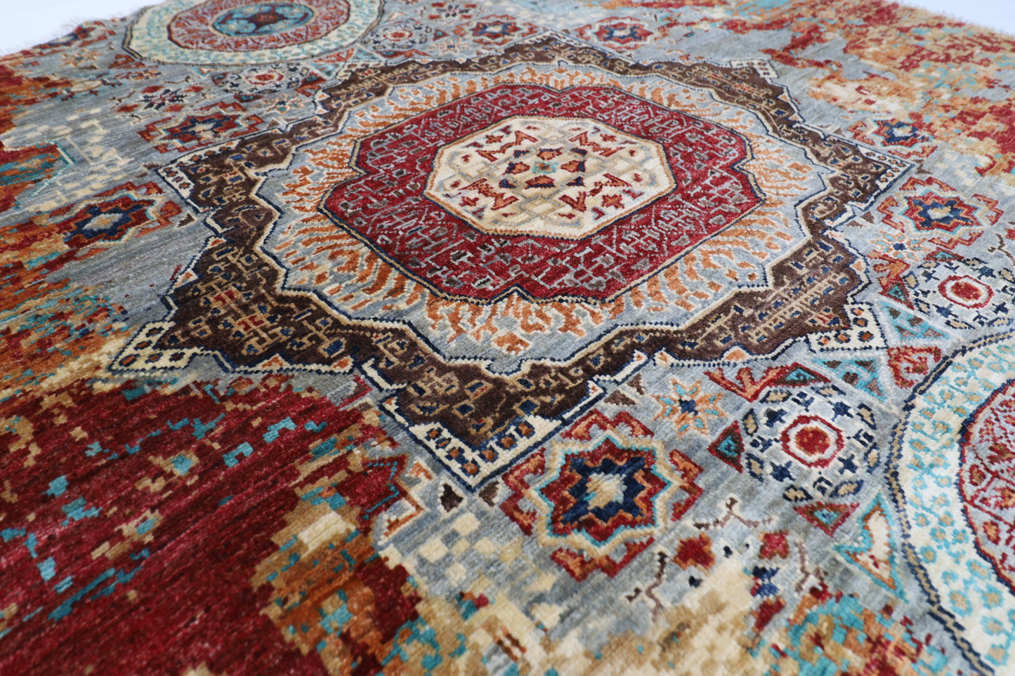 154 x 151 cm | Oriental Abstract Round Rug Afghan Hand Knotted Veg Dye Wool carpet