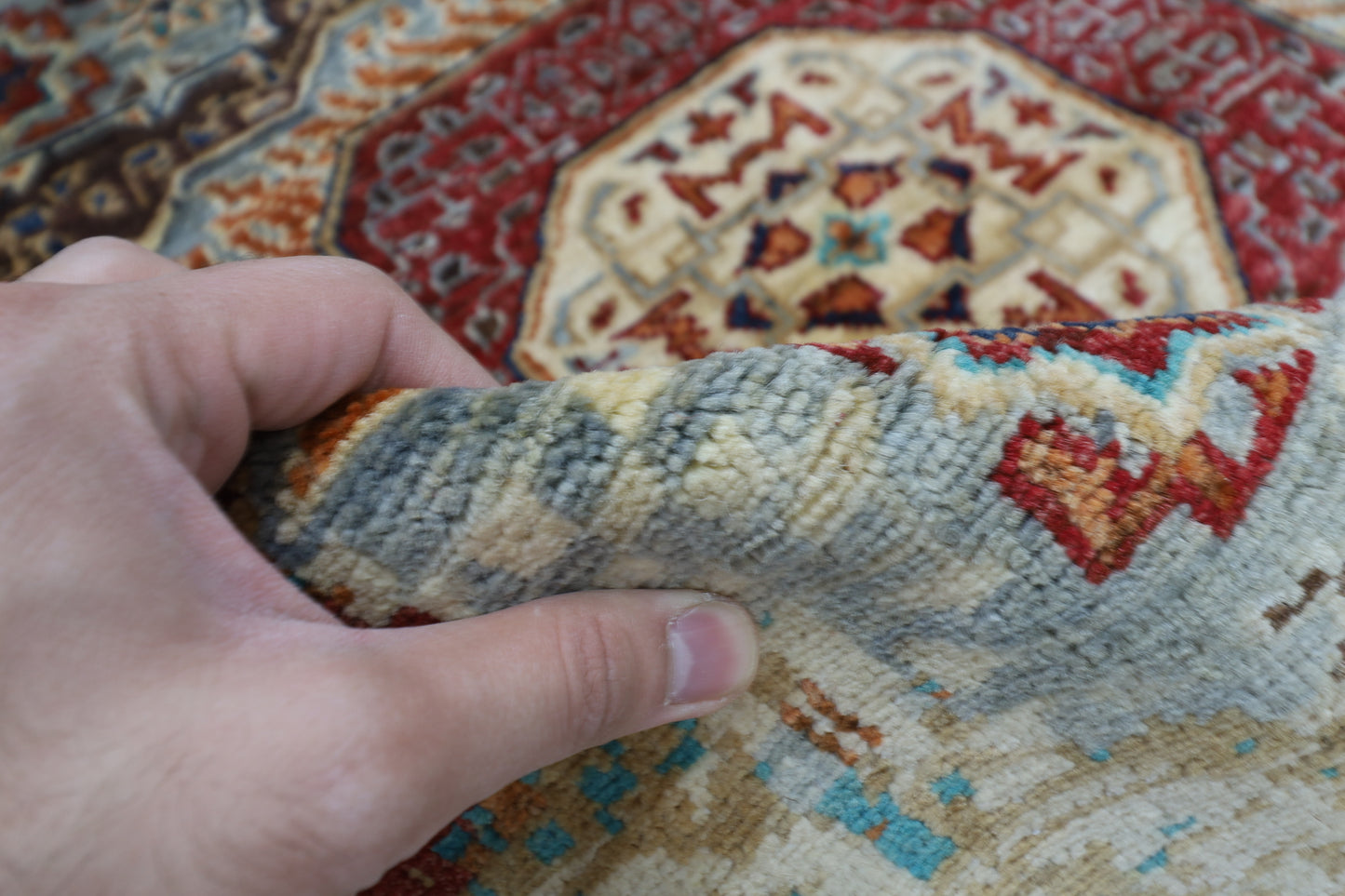 154 x 151 cm | Oriental Abstract Round Rug Afghan Hand Knotted Veg Dye Wool carpet