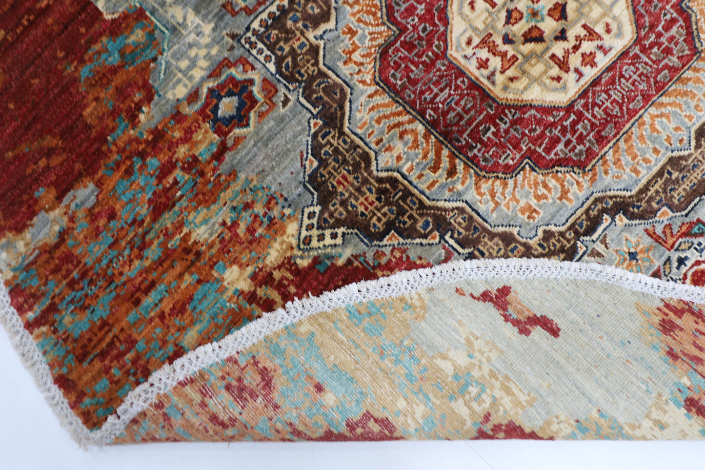 154 x 151 cm | Oriental Abstract Round Rug Afghan Hand Knotted Veg Dye Wool carpet