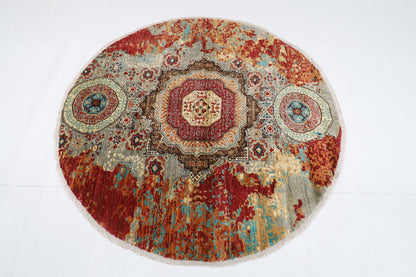 154 x 151 cm | Oriental Abstract Round Rug Afghan Hand Knotted Veg Dye Wool carpet