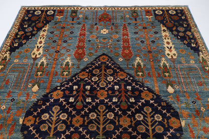 249 x 296 cm | Blue Tribal Afghan Veg Dye Wool carpet