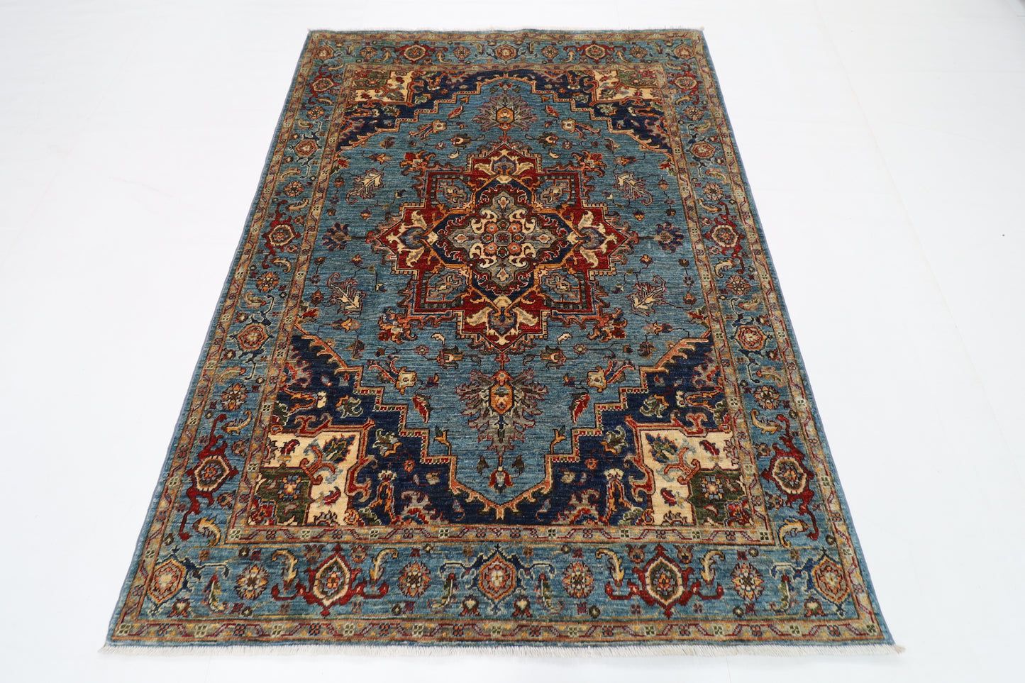 150 x 204 cm | Oriental Heriz Blue Area Rug Afghan Hand Knotted Veg Dye Wool carpet