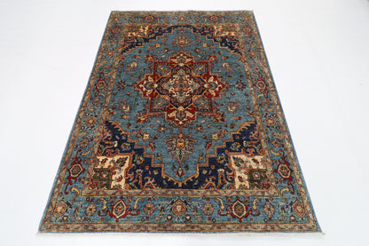 150 x 204 cm | Oriental Heriz Blue Area Rug Afghan Hand Knotted Veg Dye Wool carpet