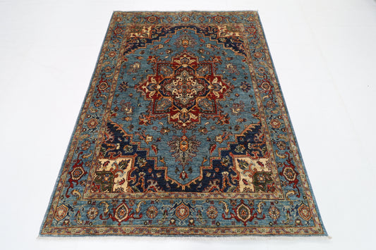 150 x 204 cm | Oriental Heriz Blue Area Rug Afghan Hand Knotted Veg Dye Wool carpet