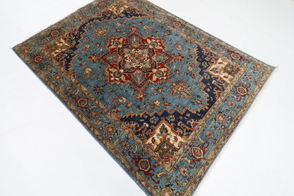 150 x 204 cm | Oriental Heriz Blue Area Rug Afghan Hand Knotted Veg Dye Wool carpet