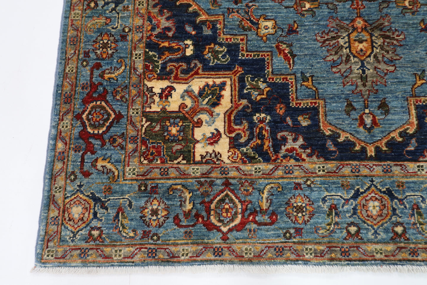 150 x 204 cm | Oriental Heriz Blue Area Rug Afghan Hand Knotted Veg Dye Wool carpet