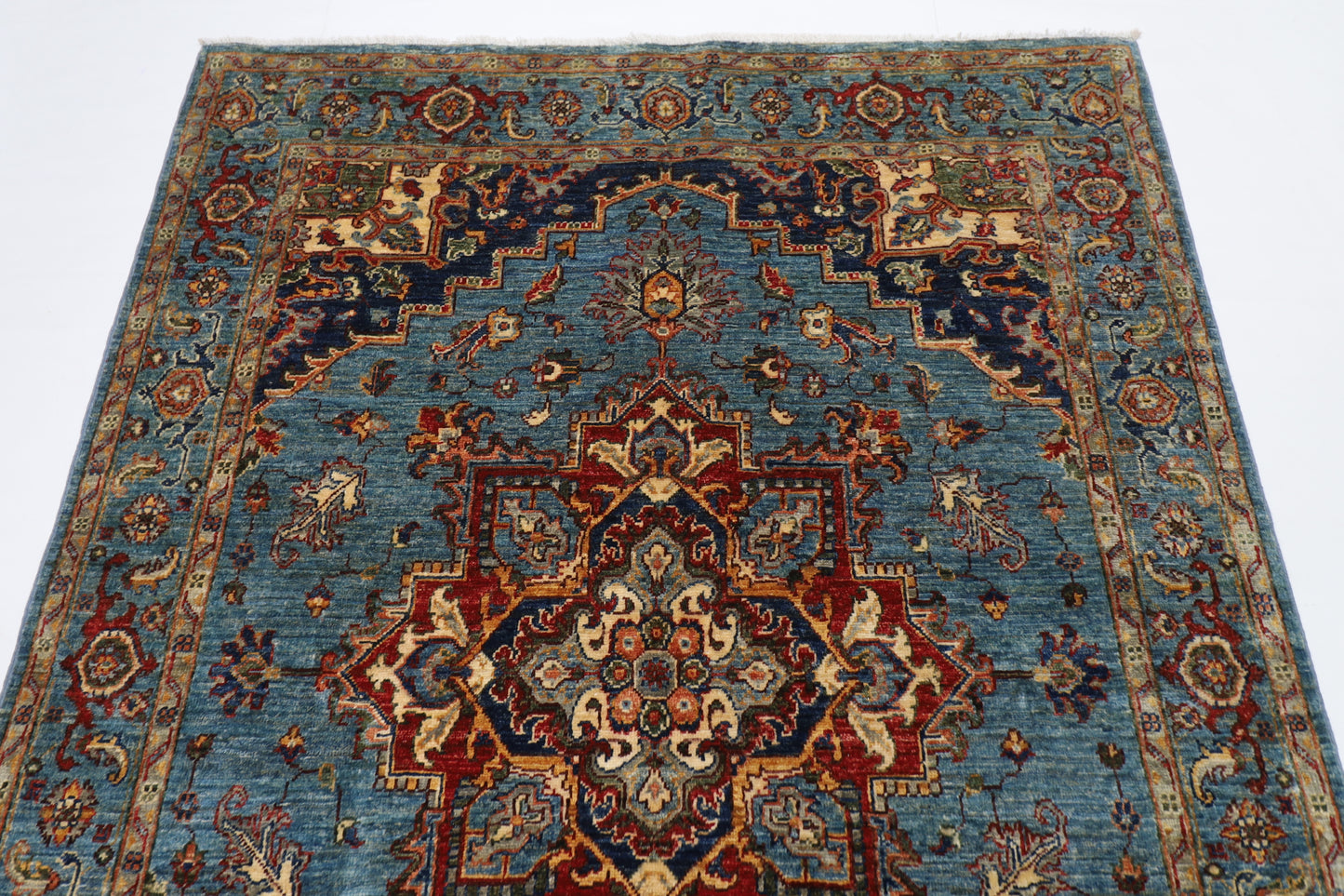 150 x 204 cm | Oriental Heriz Blue Area Rug Afghan Hand Knotted Veg Dye Wool carpet
