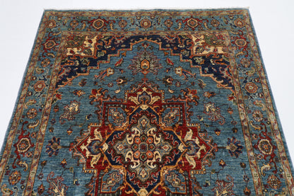 150 x 204 cm | Oriental Heriz Blue Area Rug Afghan Hand Knotted Veg Dye Wool carpet
