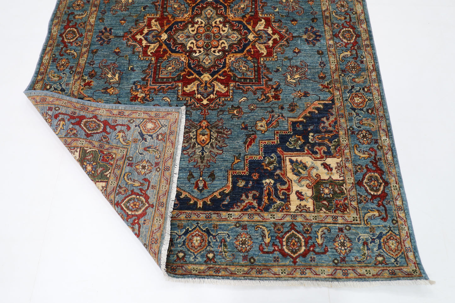 150 x 204 cm | Oriental Heriz Blue Area Rug Afghan Hand Knotted Veg Dye Wool carpet