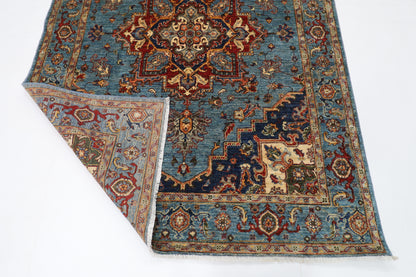 150 x 204 cm | Oriental Heriz Blue Area Rug Afghan Hand Knotted Veg Dye Wool carpet
