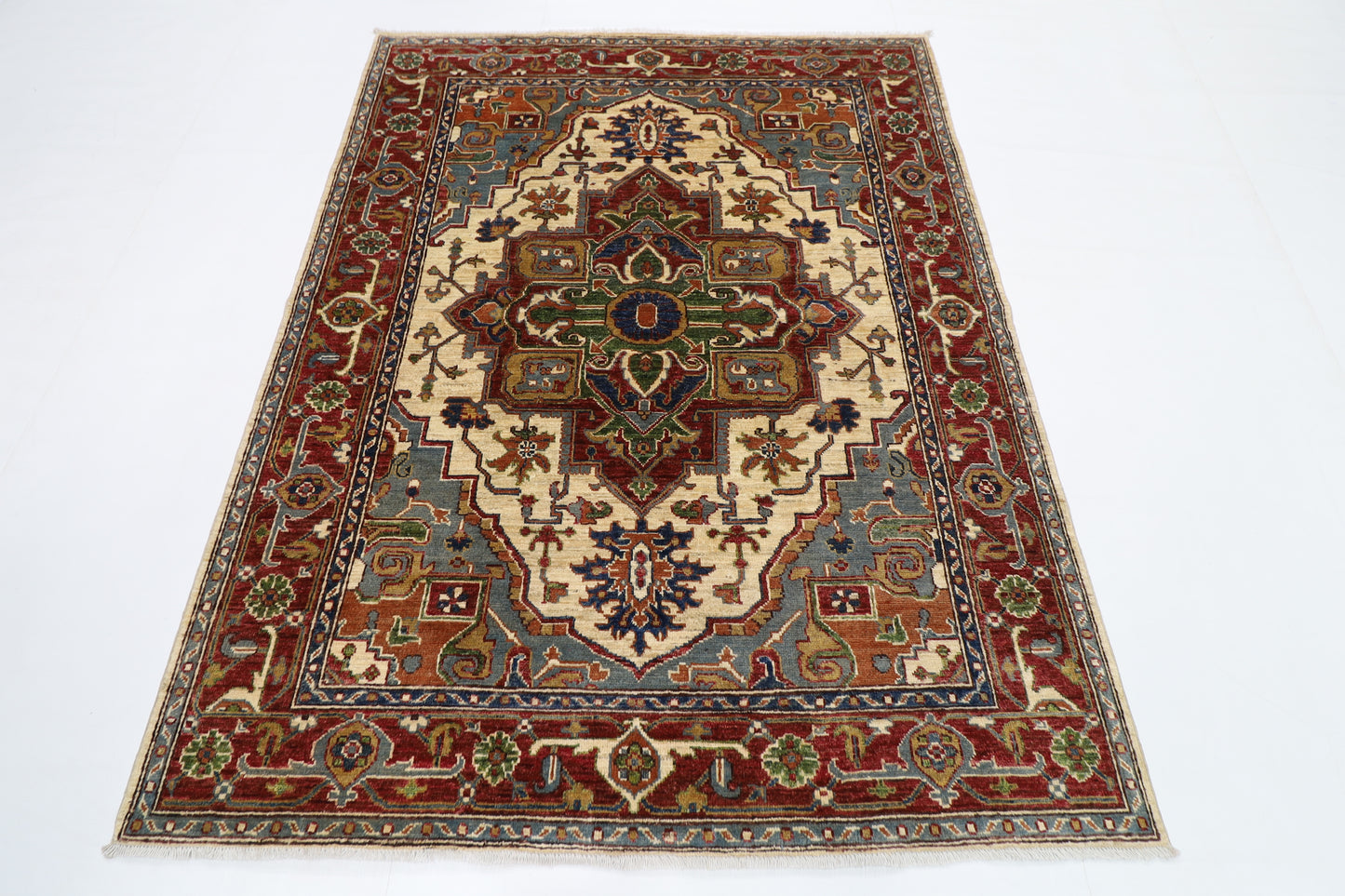 153 x 200 cm | Oriental Heriz Begie Area Rug Afghan Hand Knotted Veg Dye Wool carpet