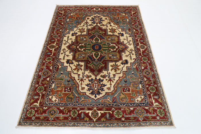 153 x 200 cm | Oriental Heriz Begie Area Rug Afghan Hand Knotted Veg Dye Wool carpet