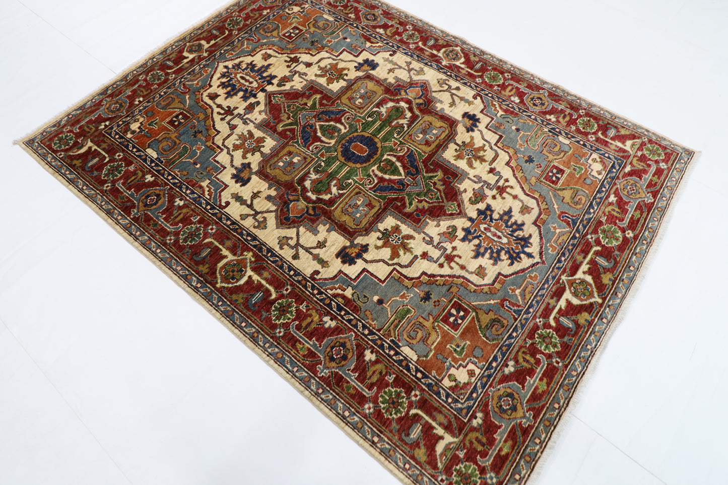 153 x 200 cm | Oriental Heriz Begie Area Rug Afghan Hand Knotted Veg Dye Wool carpet