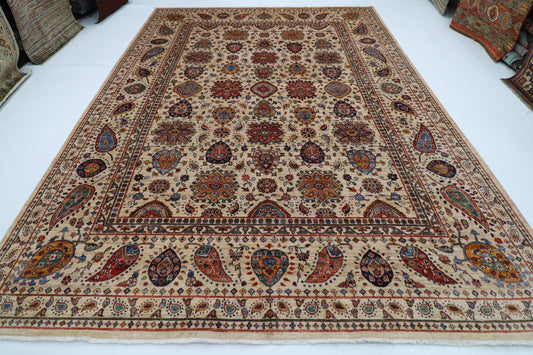 275 x 377 cm | Oriental Suzani beige Area Rug Afghan Hand Knotted veg Dye Wool Carpet