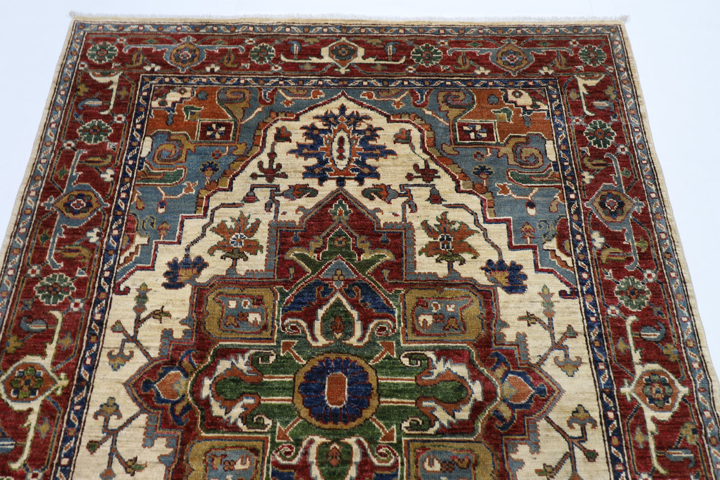 153 x 200 cm | Oriental Heriz Begie Area Rug Afghan Hand Knotted Veg Dye Wool carpet