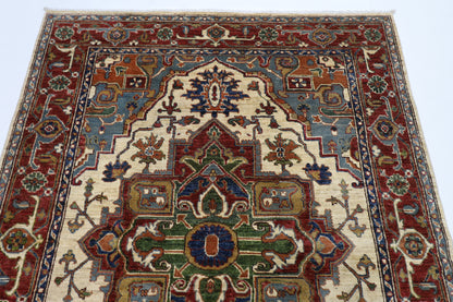 153 x 200 cm | Oriental Heriz Begie Area Rug Afghan Hand Knotted Veg Dye Wool carpet