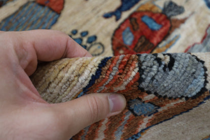 180 x 273 cm | Fish Party Beige Afghan Hand Knotted Carpet