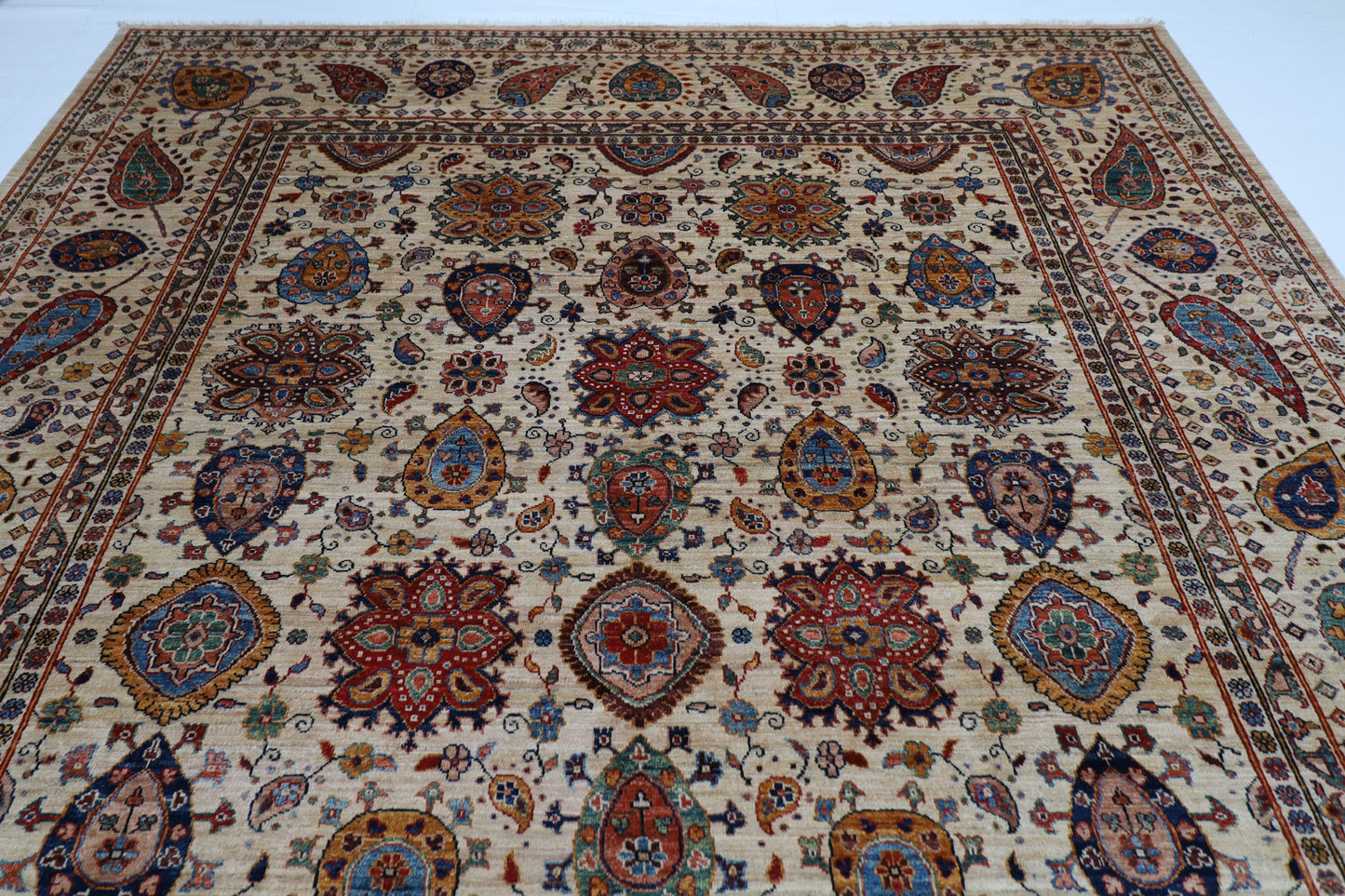 275 x 377 cm | Oriental Suzani beige Area Rug Afghan Hand Knotted veg Dye Wool Carpet