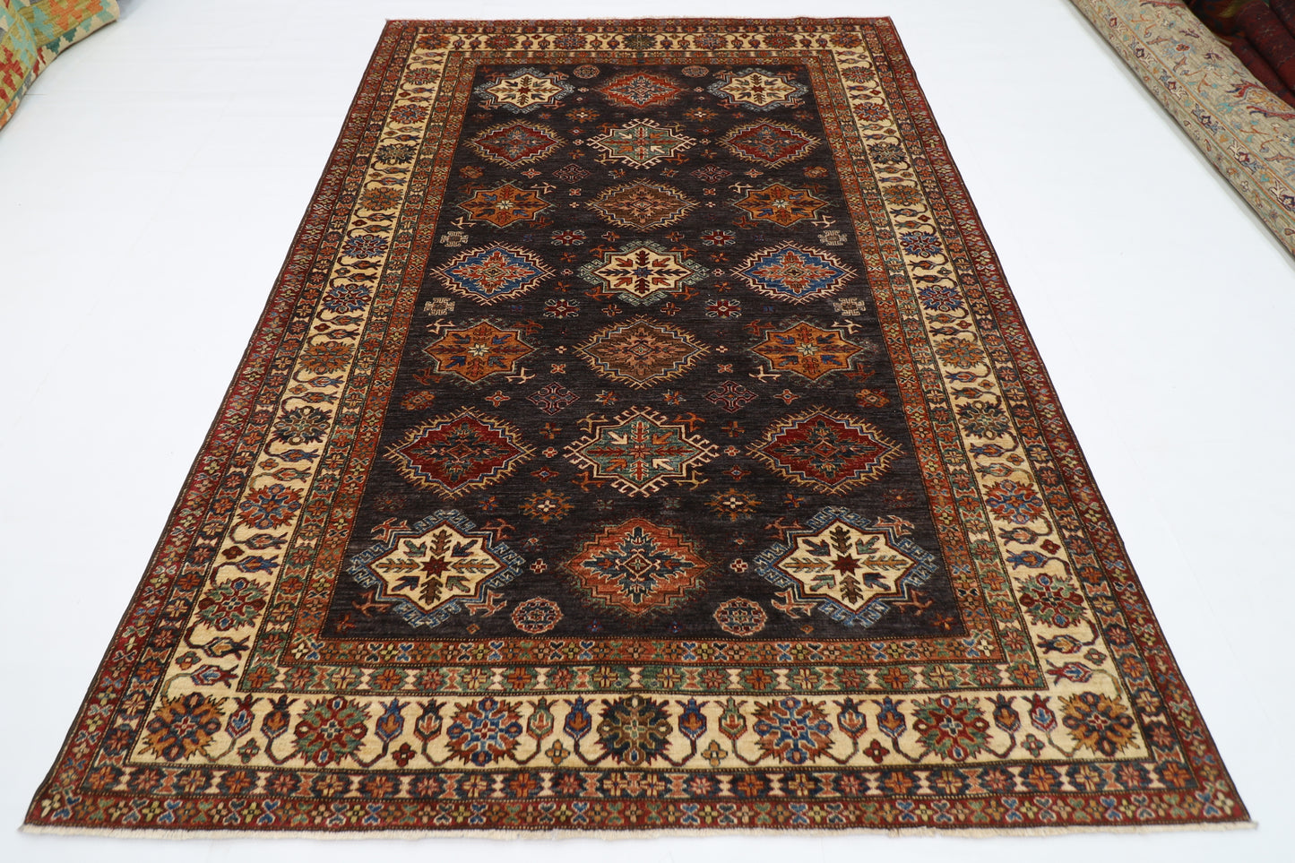 200 x 290 cm | Kazak Grey Afghan Hand Knotted Carpet
