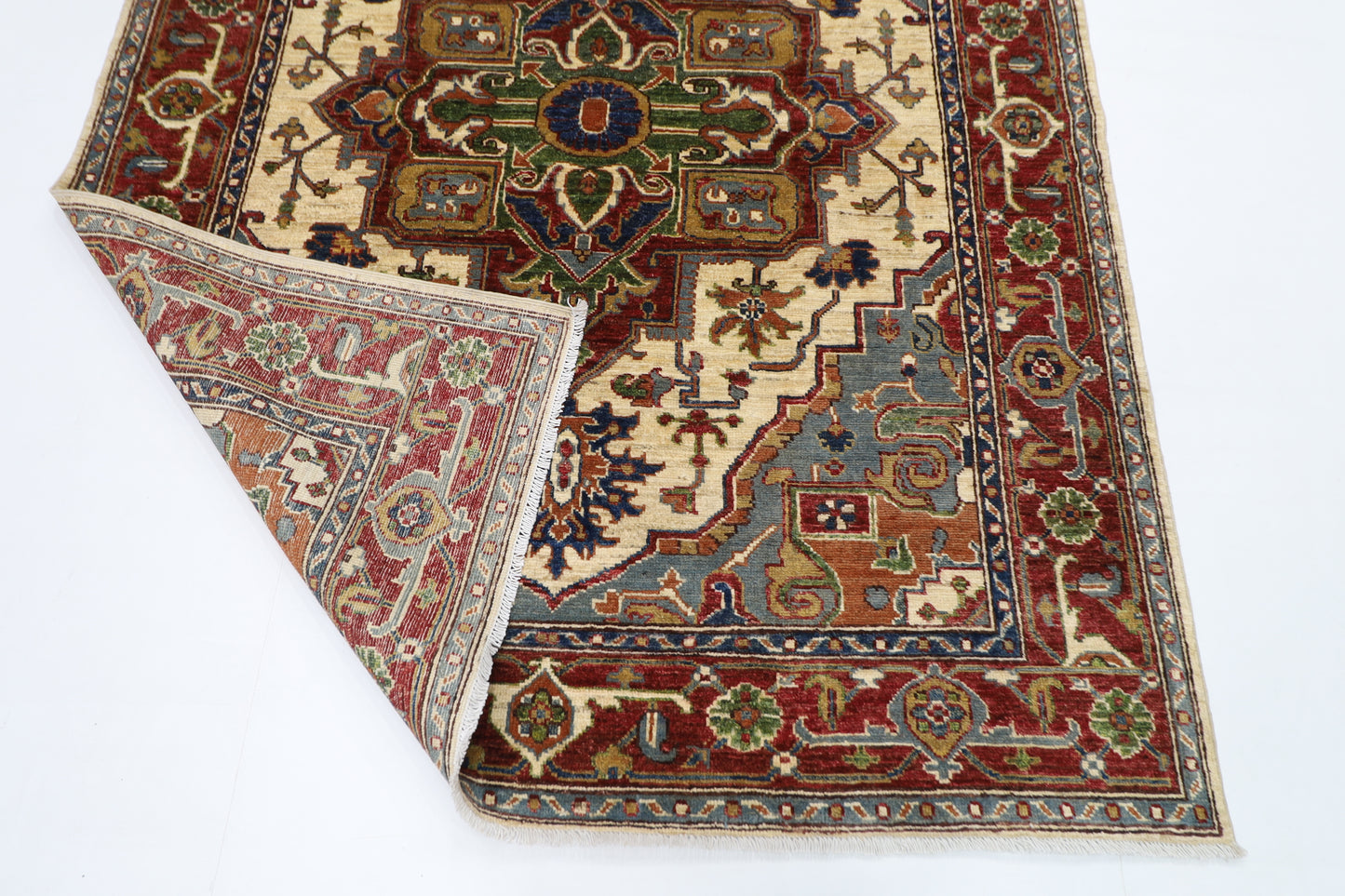 153 x 200 cm | Oriental Heriz Begie Area Rug Afghan Hand Knotted Veg Dye Wool carpet