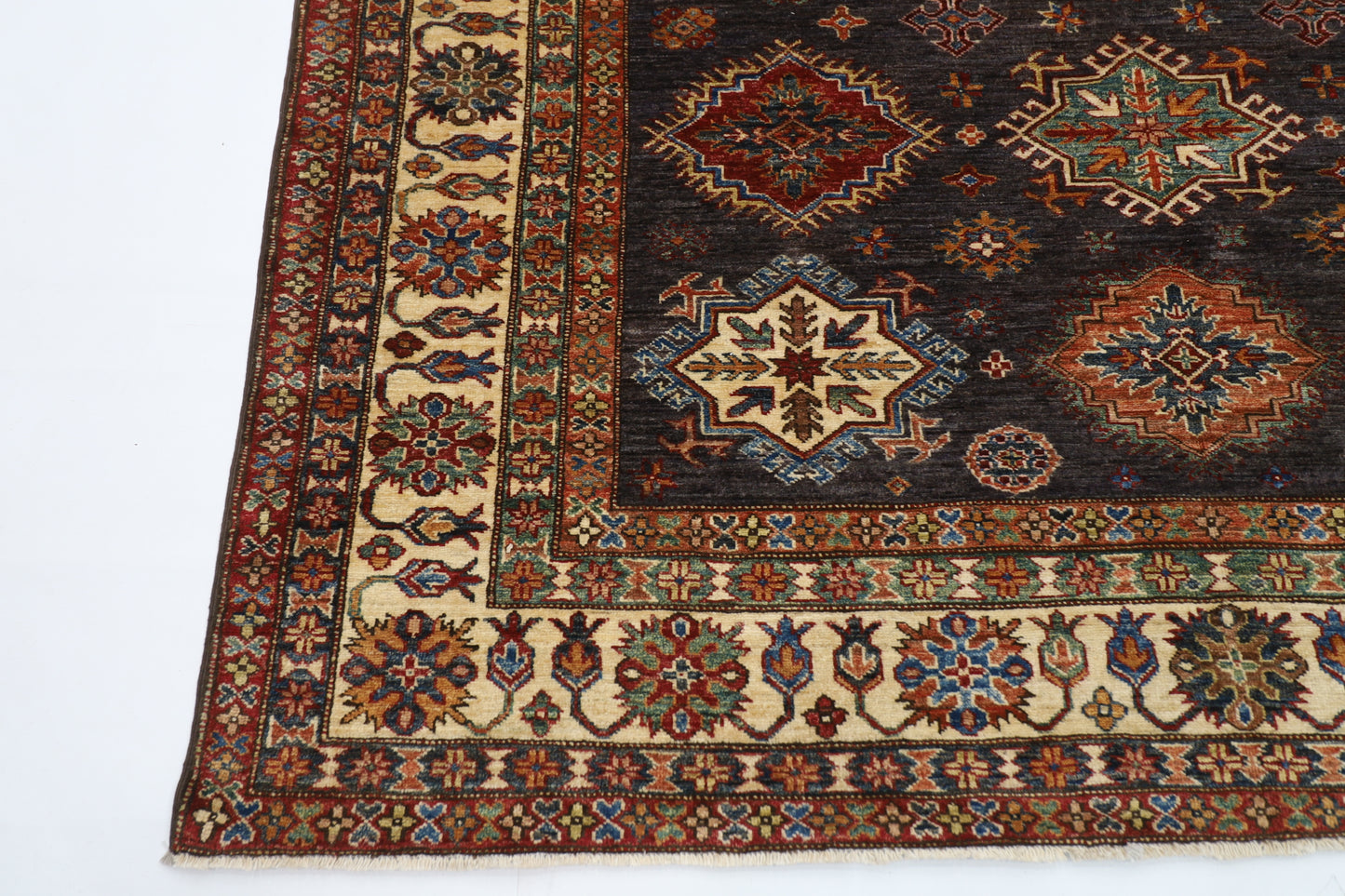 200 x 290 cm | Kazak Grey Afghan Hand Knotted Carpet