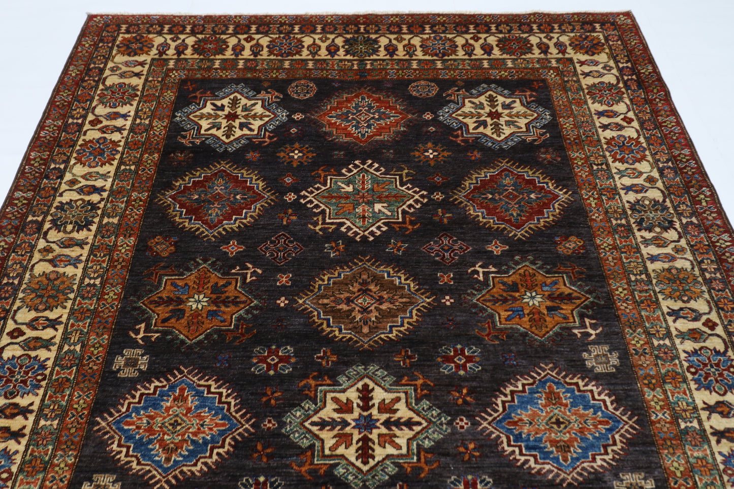 200 x 290 cm | Kazak Grey Afghan Hand Knotted Carpet