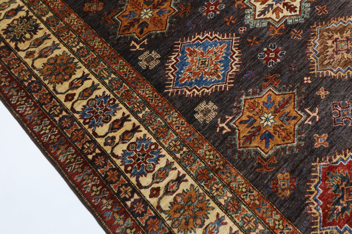 200 x 290 cm | Kazak Grey Afghan Hand Knotted Carpet