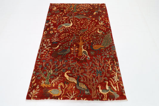 119 x 182 cm | Oriental Birds Orange Area Rug Afghan Hand Knotted Veg Dye Wool carpet