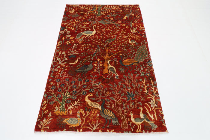119 x 182 cm | Oriental Birds Orange Area Rug Afghan Hand Knotted Veg Dye Wool carpet