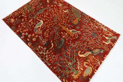 119 x 182 cm | Oriental Birds Orange Area Rug Afghan Hand Knotted Veg Dye Wool carpet